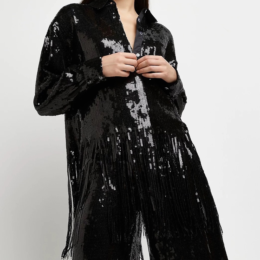 River Island Black Sequin Tassel Shirt (large)